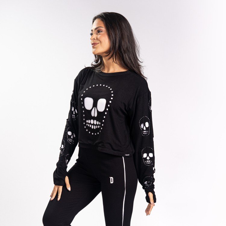 Blusa Skull Recorte Laser