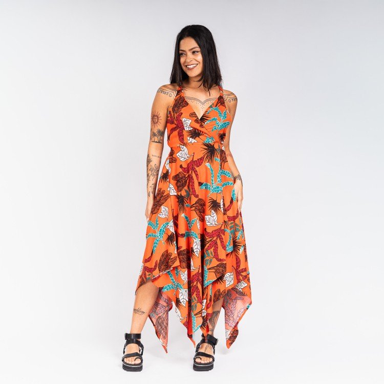 Vestido Midi Transpassado Tropical