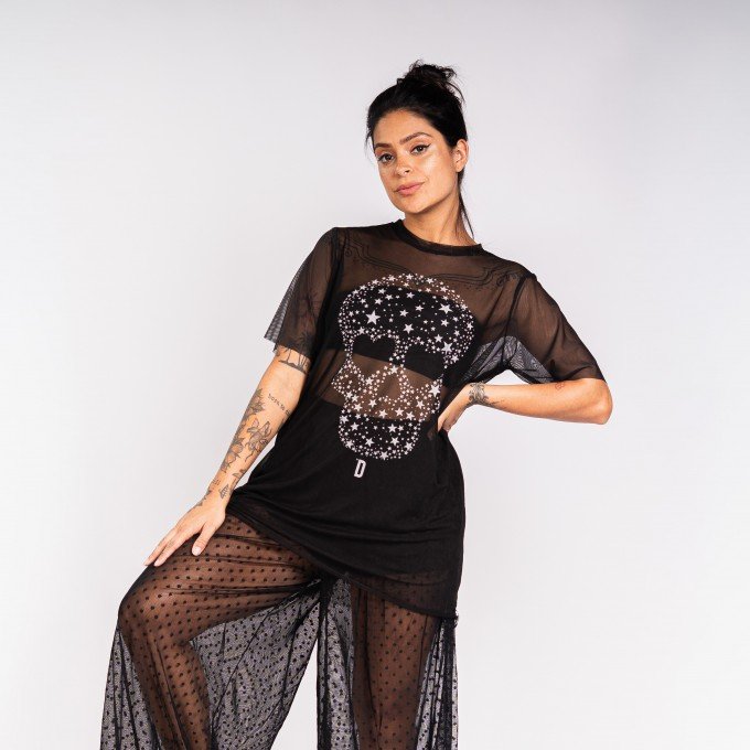 Blusa Tule Skull Stars