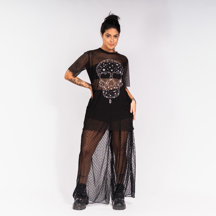 Blusa Tule Skull Stars
