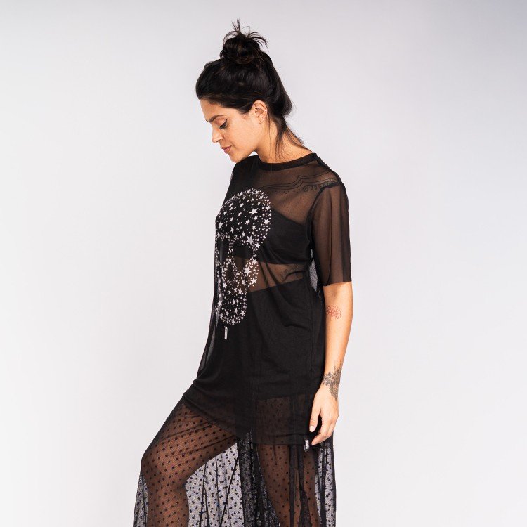 Blusa Tule Skull Stars