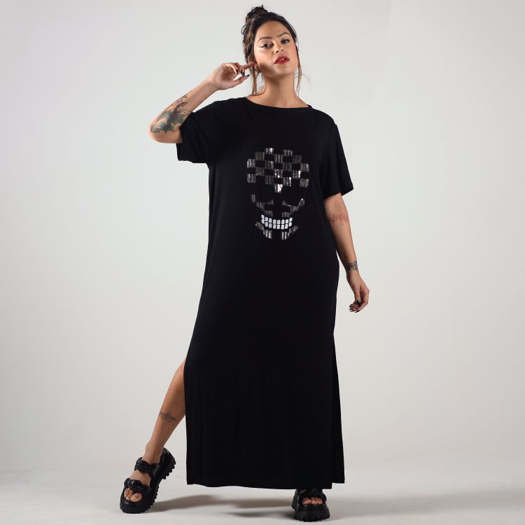 Vestido Midi Fenda Skull