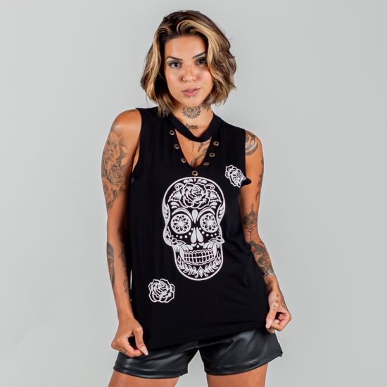 Blusa Choker Caveira Mexicana