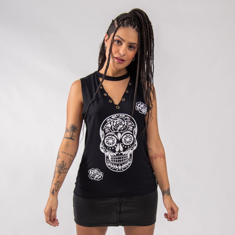 Blusa Choker Caveira Mexicana