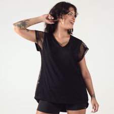 Blusa Recorte Tela Lateral Gola V Mullet