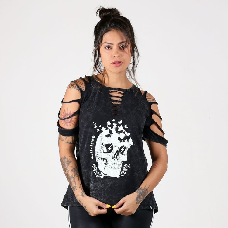 Blusa Marmorizada Caveira Borboleta