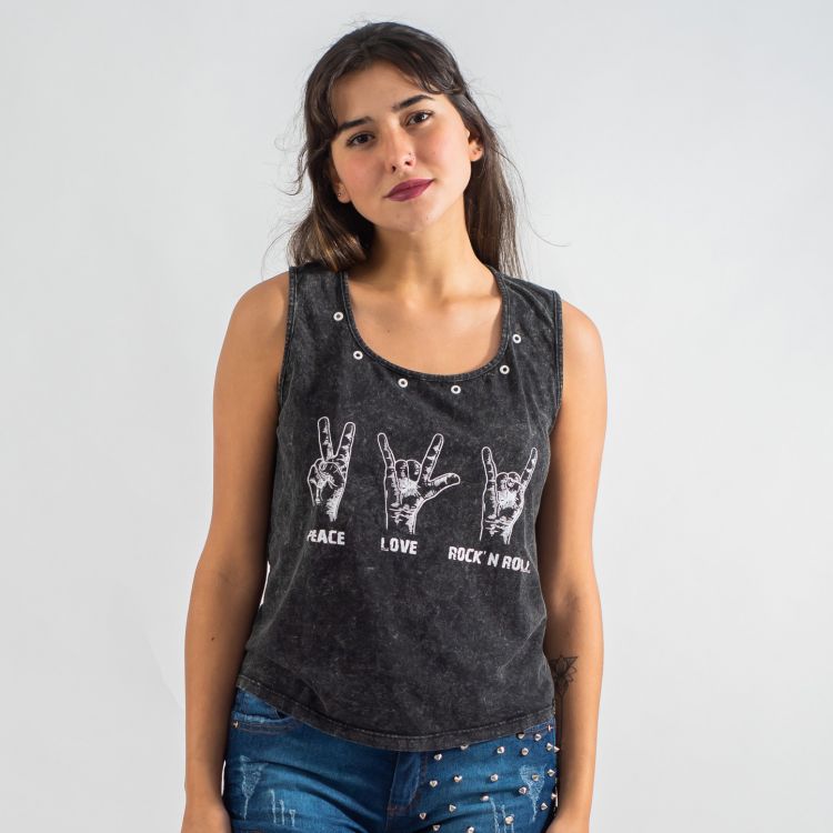 Blusa Estonada Peace Love Rock