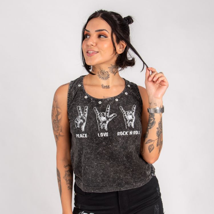 Blusa Estonada Peace Love Rock