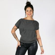 Blusa Canoa Estonada Cinza Chumbo