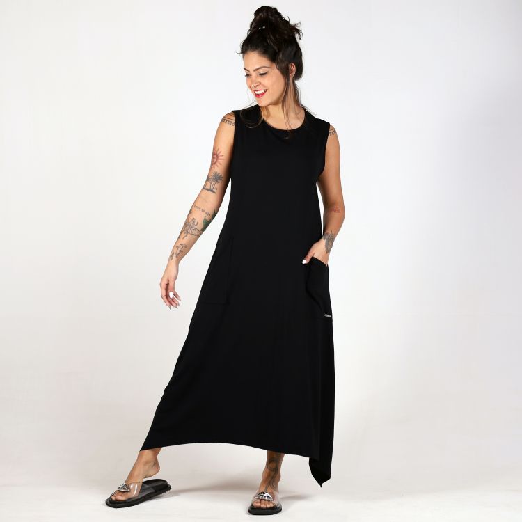 Vestido Longuete Assimétrico Liso