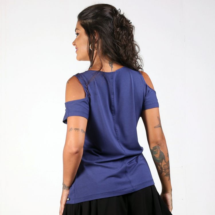 Blusa Azul Fashion Ombro Vazado