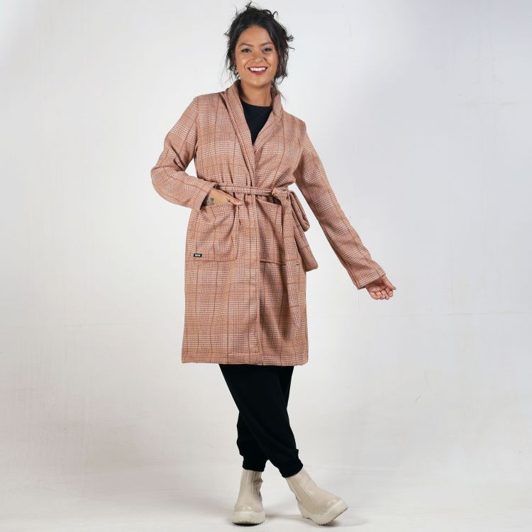Casaco Oversized Xadrez Caramelo