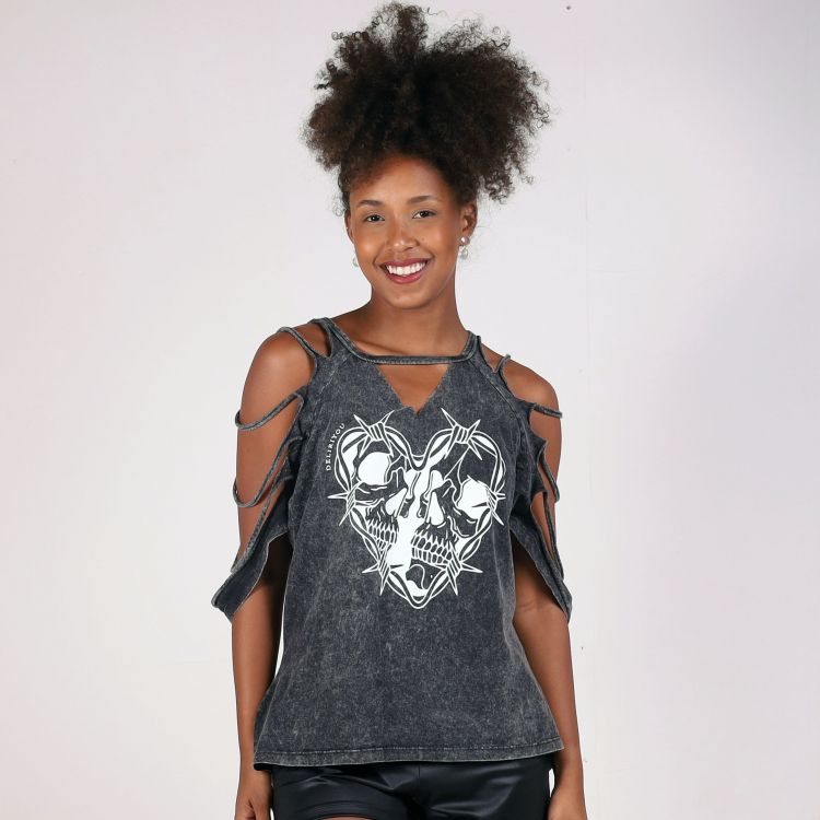Blusa Estonada Skull Heart