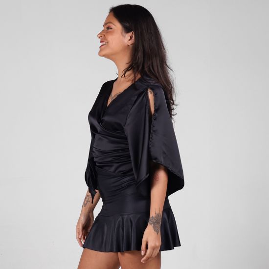 Blusa Cetim Transpassada