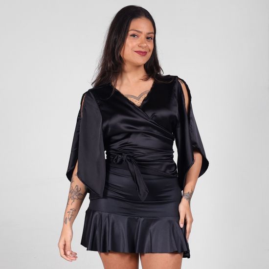 Blusa Cetim Transpassada