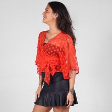 Blusa Tule Bolinha Transpassada