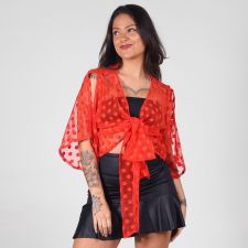 Blusa Tule Bolinha Transpassada