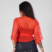 Blusa Tule Bolinha Transpassada