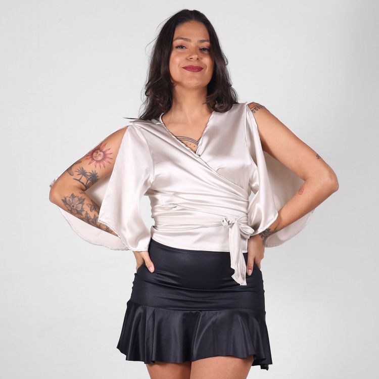 Blusa Cetim Champanhe Transpassada
