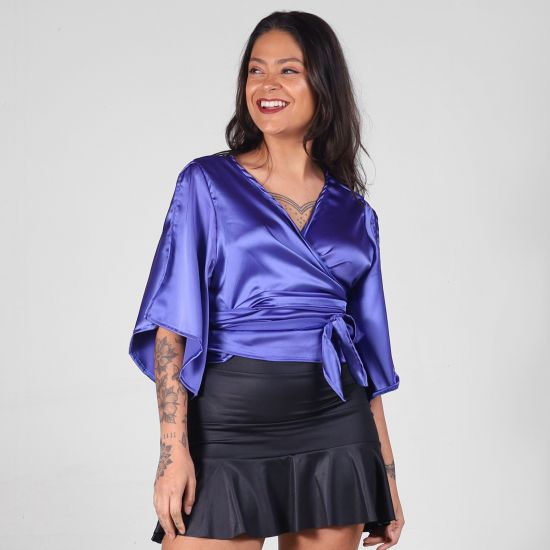 Blusa Cetim Purple Transpassada