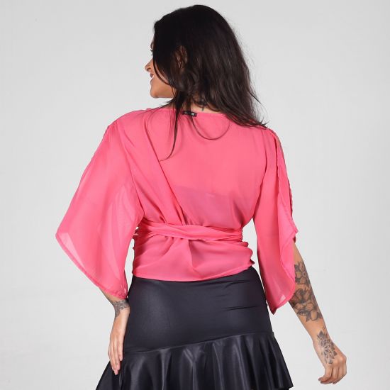 Blusa Tule Rosa Transpassada