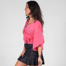 Blusa Tule Rosa Transpassada