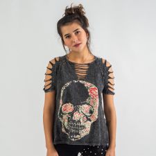 Blusa Estonada Caveira De Flores