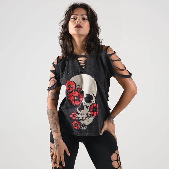 Blusa Estonada Caveira Mood