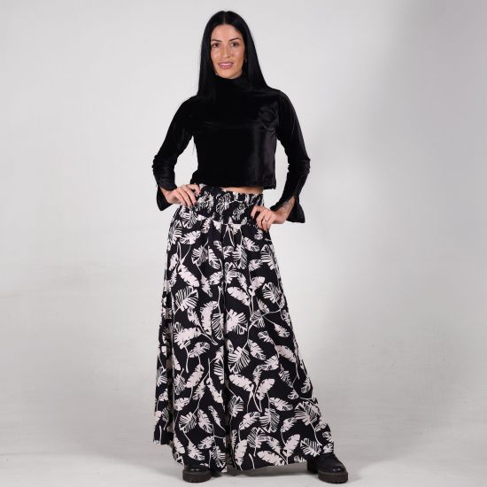 Calça Pantalona Estampa Folhagens