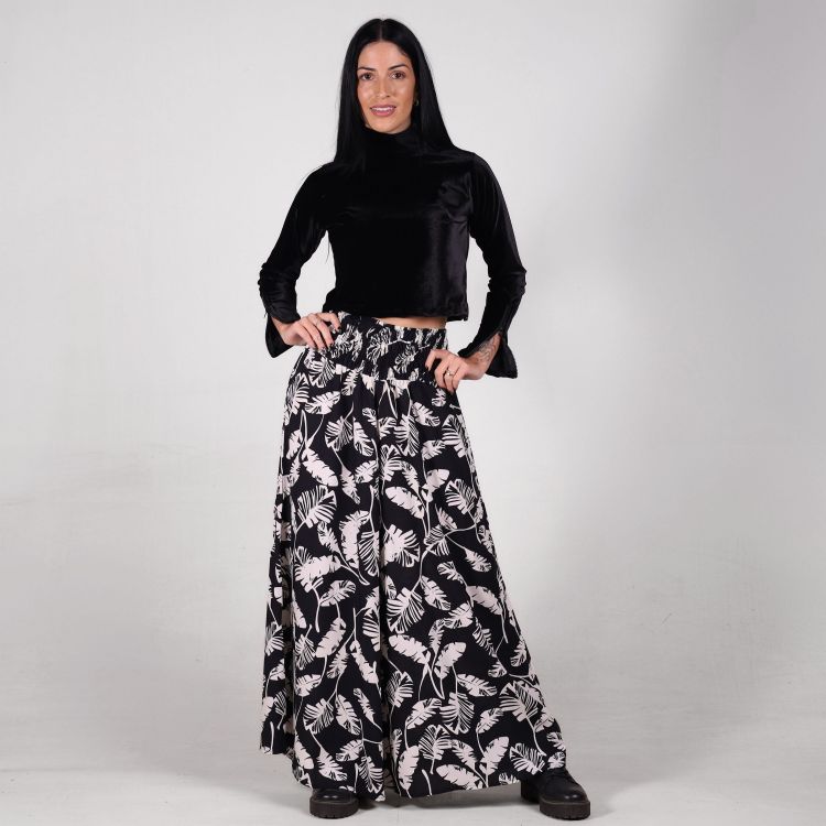 Calça Pantalona Estampa Folhagens