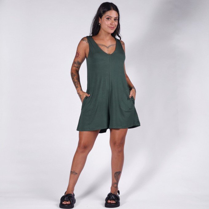 Macaquinho Verde Casual Gola V